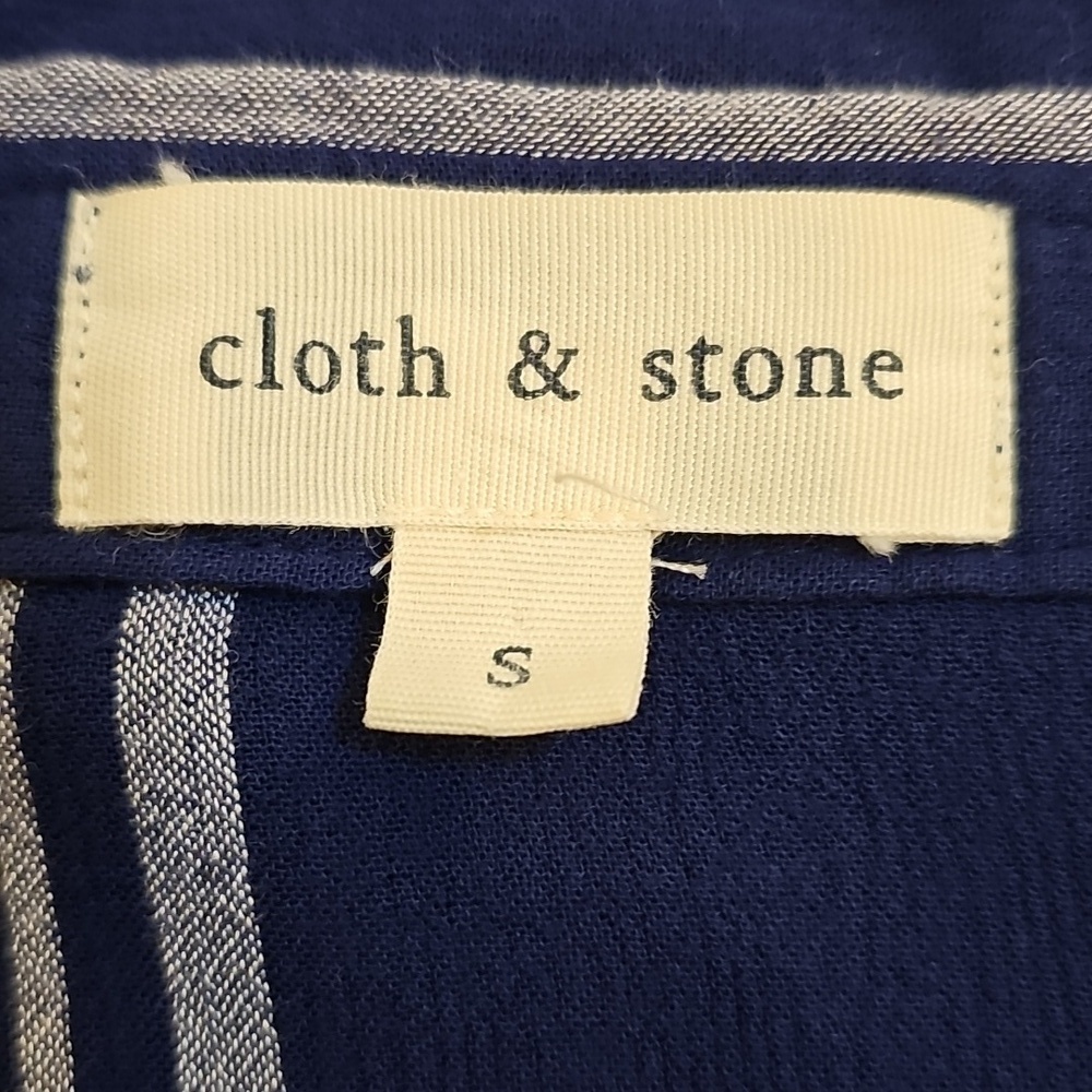 cloth & stone Navy and White Vertical Stripe Button-Down Flowy Tunic Shirt Top - Picture 8 of 9